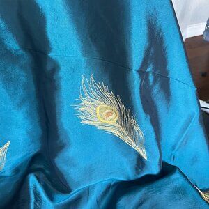 54 x 84 Teal curtains with Gold Peacock feathers set of two